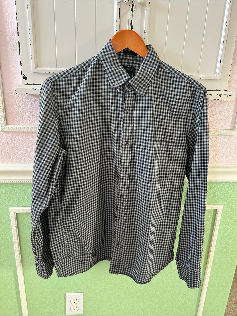 J. Crew Black and White Gingham Button-Down Shirt Slim Fit Medium Male